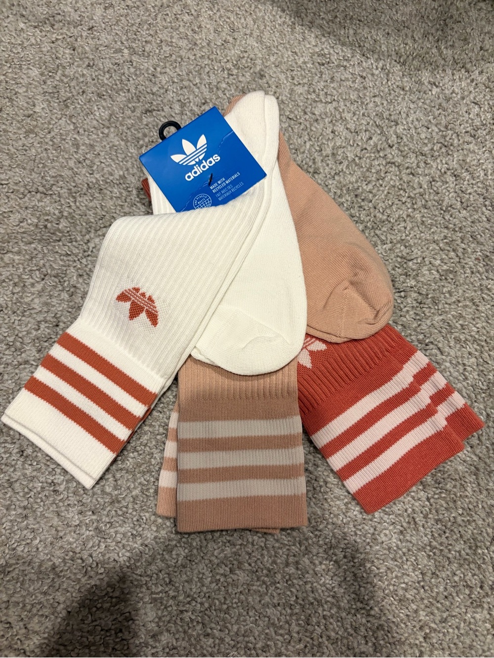 adidas 3-Pack Crew Socks in White, Peach & Rust